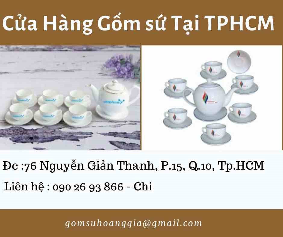 Bộ quà tặng ấm chén in logo Bát Tràng Dáng Minh Long Kẻ Chỉ Xanh Dương In Logo