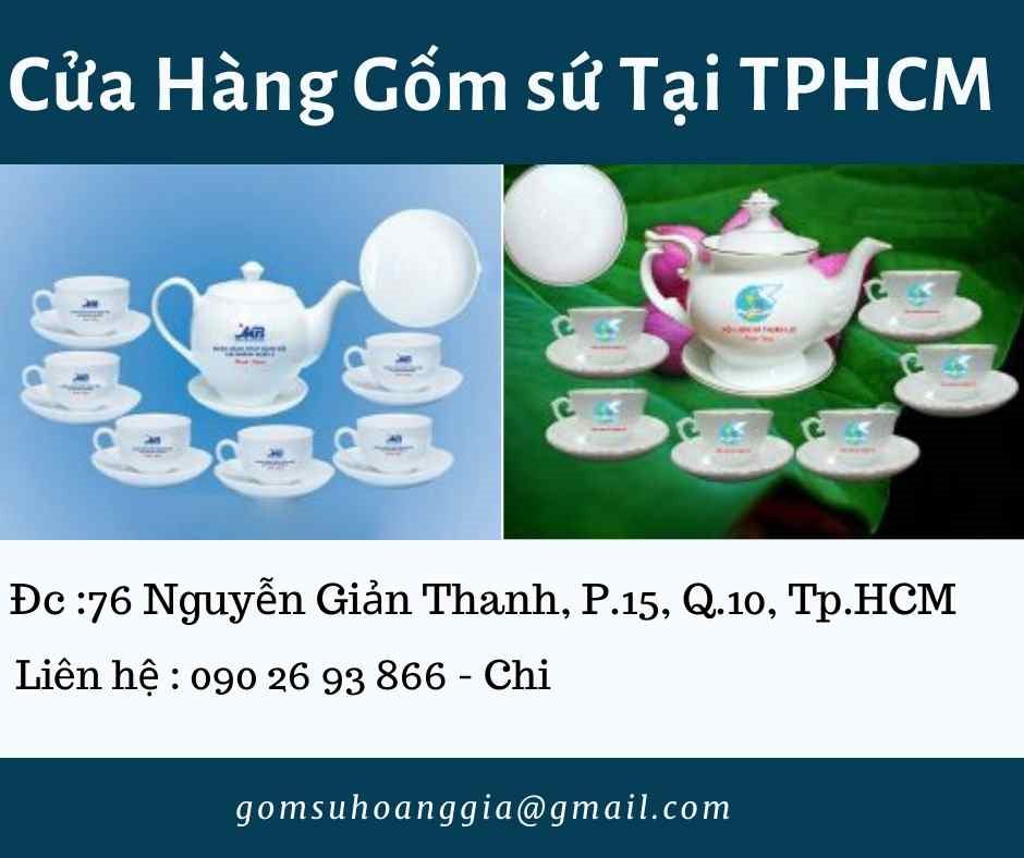 Bộ ấm chén quà tặng in logo Bát Tràng Dáng Minh Long In Logo Vàng Kim