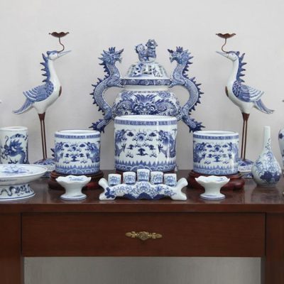Bộ Đồ Thờ Men Lam -Bàn Thờ Đại 1m97