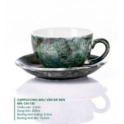 Những mẫu ly cà phê đẹp độc đáo, Ly Cappuccino Màu Vân Đá Đen 220ml