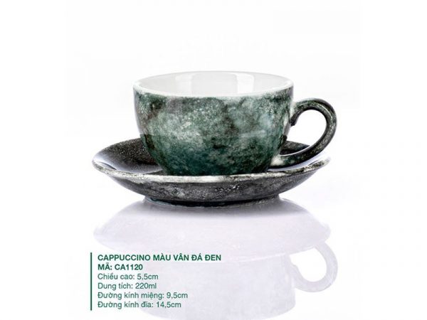 Những mẫu ly cà phê đẹp độc đáo, Ly Cappuccino Màu Vân Đá Đen 220ml