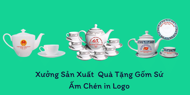 Quà tặng ấm chén in logo Bát Tràng vuông Hồng Kong
